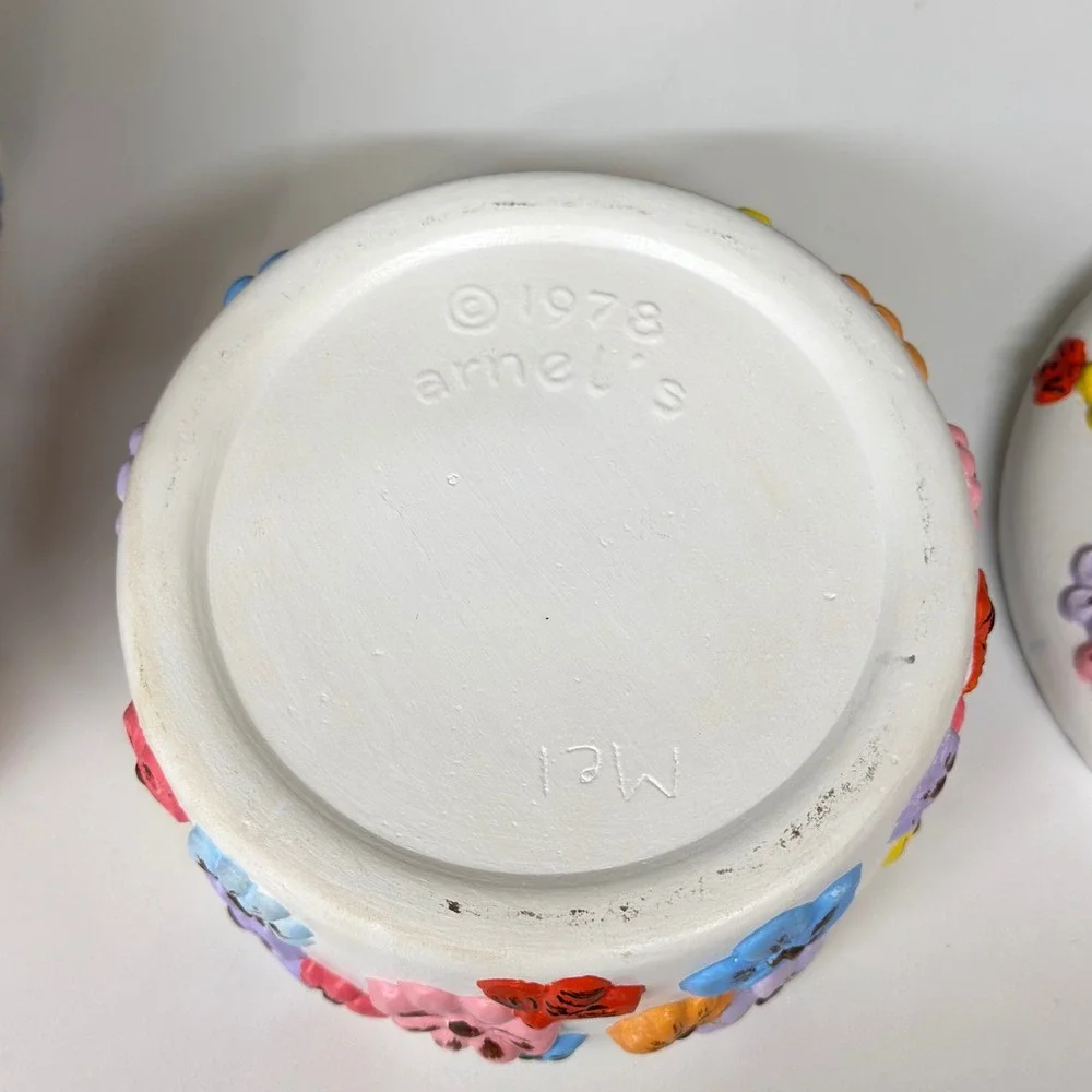 Vintage 1978 Arnel's Ceramic Floral Tissue Box Cover & Trinket Jar Set 70s Decor